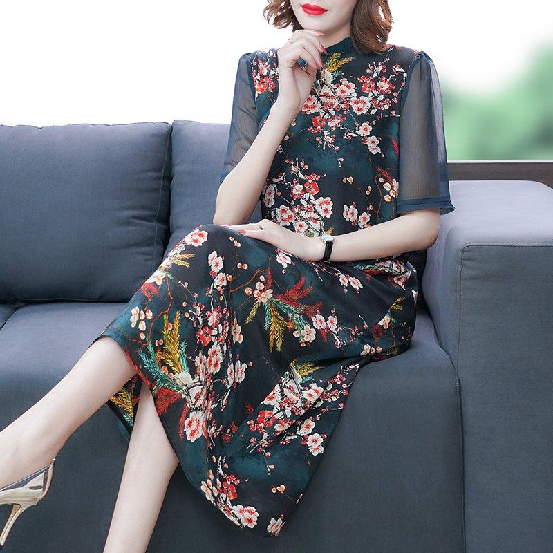 2021年新款旗袍改良版夏季品牌香云纱真丝连衣裙子桑蚕丝夏天薄款