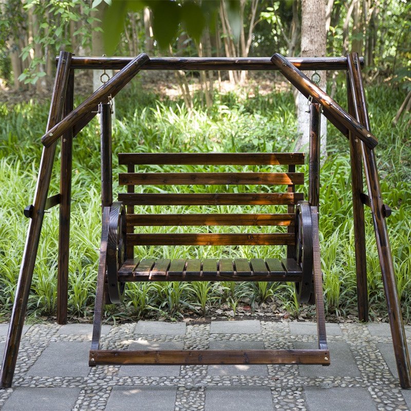 户外实木秋千时尚休闲阳台吊椅双人木质吊蓝悬挂户外秋千