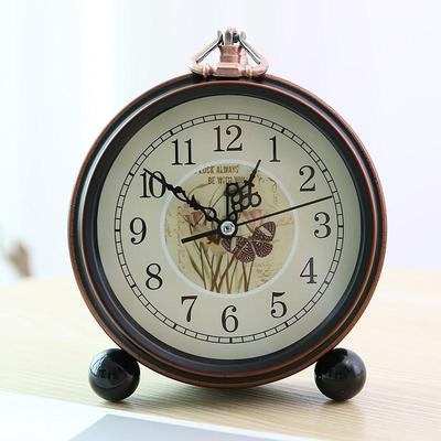 简约石英5寸复古欧式静音闹钟座钟学生床头钟表钟摆墙件台钟