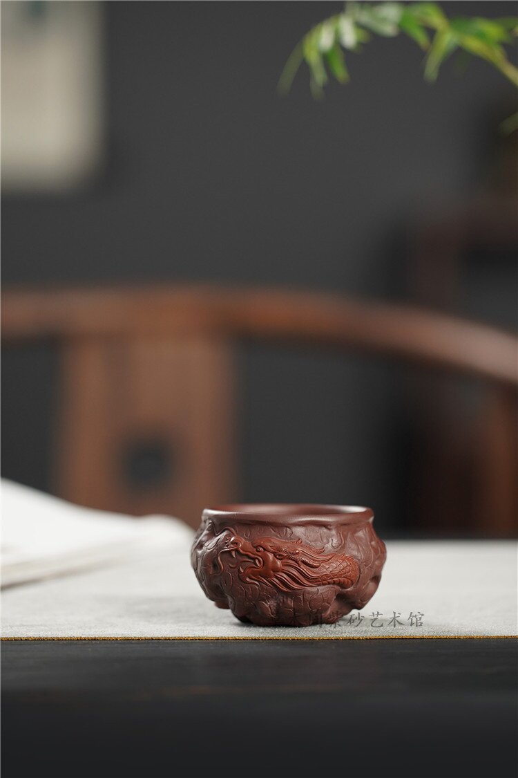 精品紫砂品茗主人茶杯手工刘凤俊游龙龙吟杯龙杯茶杯