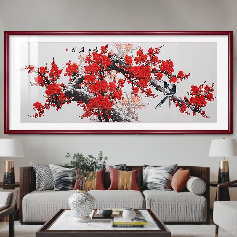 喜上眉梢梅花挂画客厅装饰画红梅报春图喜喜鹊国画国画