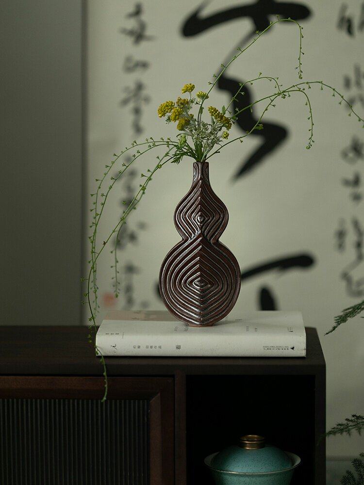 云汀花器葫芦花器中式茶道日常花插壶瓶新式茶室家居空间陈设瓷