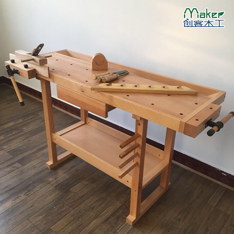 木工工作实木榉木多功能操作台学校创客diy教室工作台