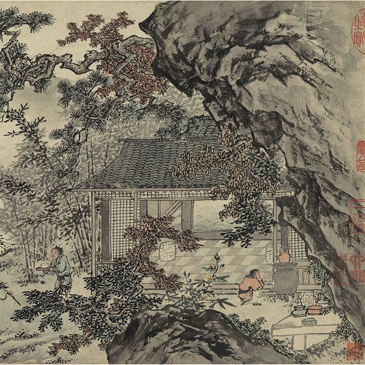 唐伯虎松崖别业国画山水画微喷复制复制品品唐字画国画