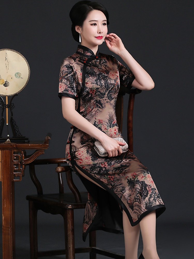 醋酸缎面连衣裙香云纱高端品牌女装改良旗袍夏季2021年新款中国风