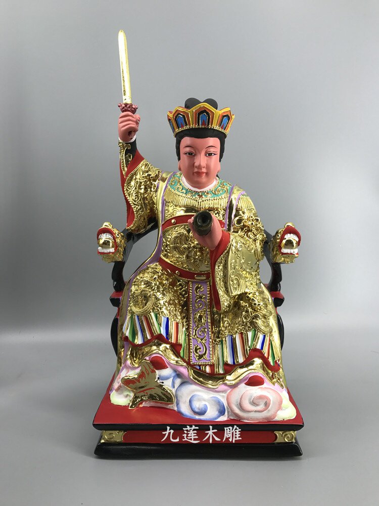 夫人陈靖姑木雕神像三奶临水顺天圣母30公分樟木木雕