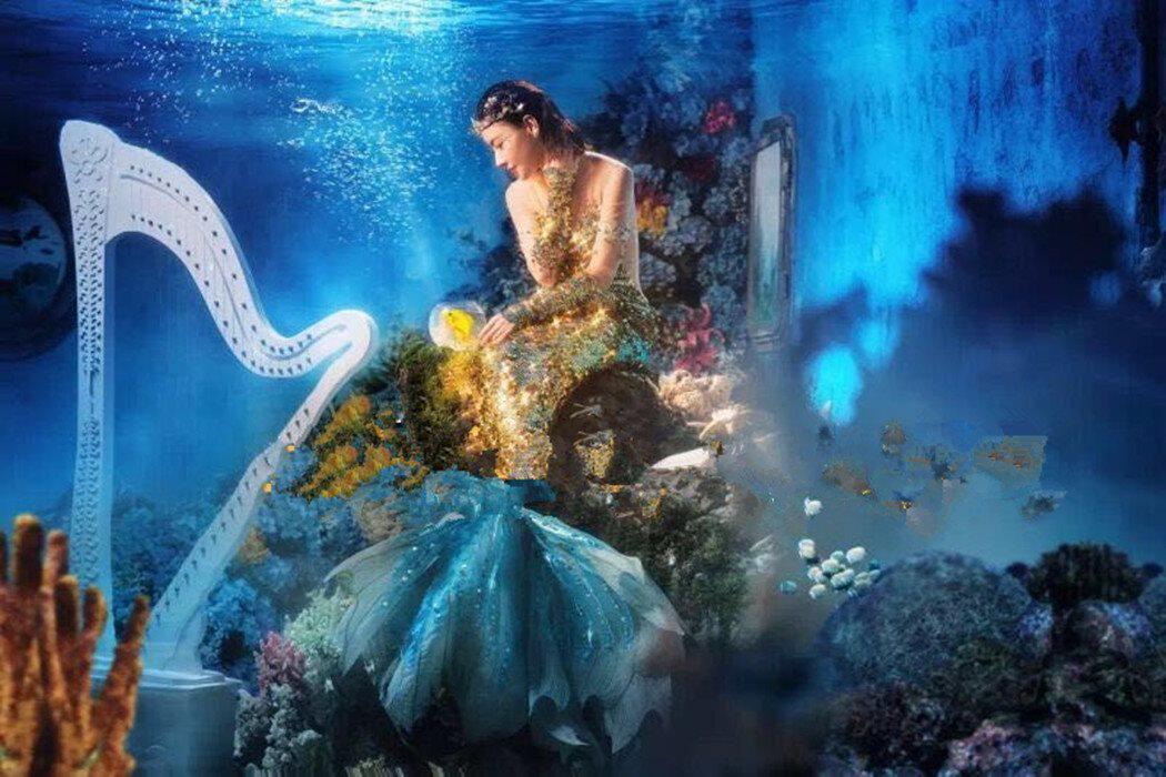 2021主打新品美人鱼主题摄影道具竖琴商场酒店辅助道具类