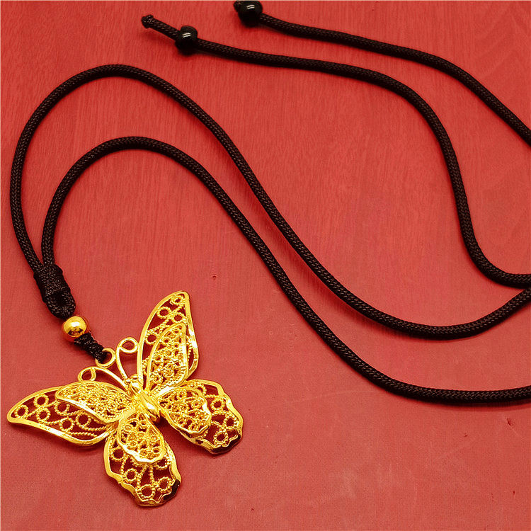 日韩仿金不掉绳久项链加长蝴蝶黄金新百搭毛衣项坠