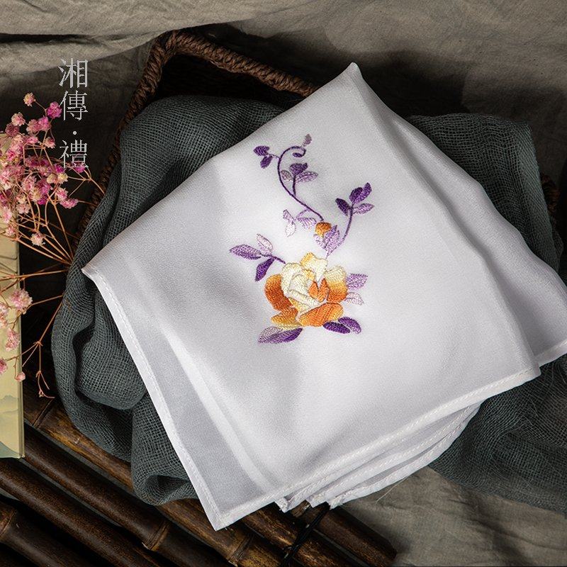 湘绣桑蚕蚕丝方巾手工双面手帕中国国风出国湘绣
