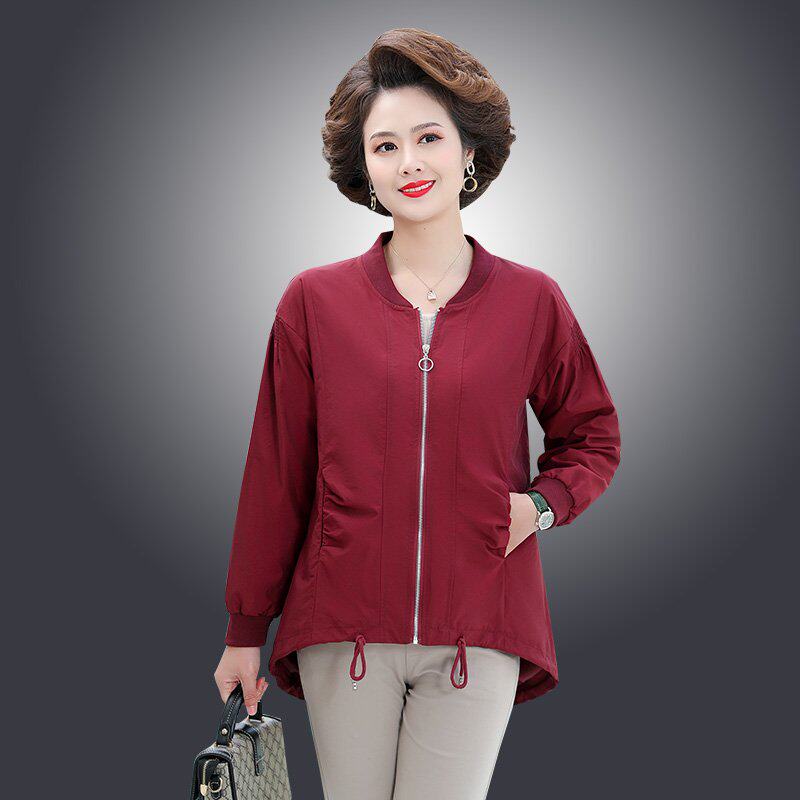 妈妈春装外套短款风衣四五十岁中老年女春秋宽松大码洋气夹克上衣
