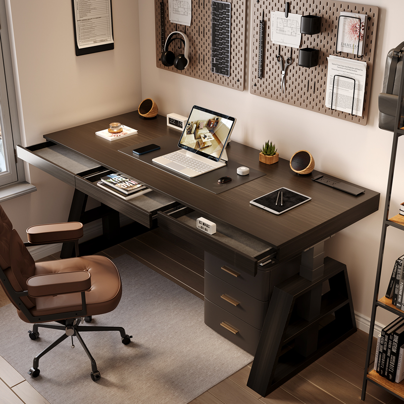 电动升降电脑桌智能意式极简书桌站立式设计师款卧室家用办公桌