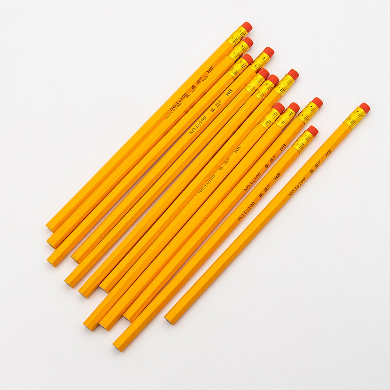 厂家供应hb铅笔六角杆学生黄色木杆铅笔带橡皮擦头盒装现货批发
