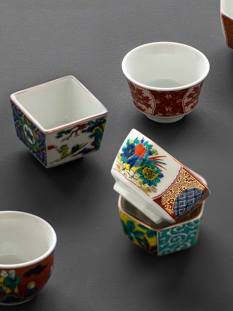 日本进口九谷烧时代画风陶瓷套装日式彩陶茶杯杯子套装
