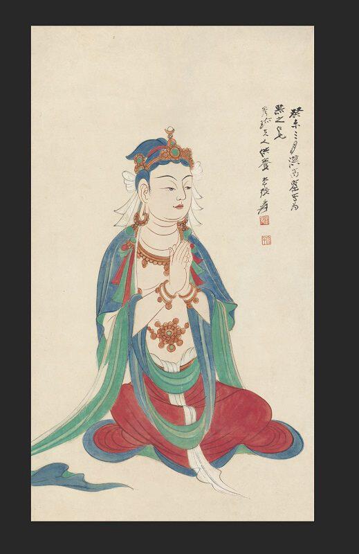 张大千宣纸清微高清微绢布观音合集造像菩萨工笔国画