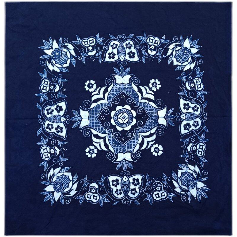 贵州苗族特色手工艺绘画蜡染方巾桌布背景布艺尺寸苗族蜡染