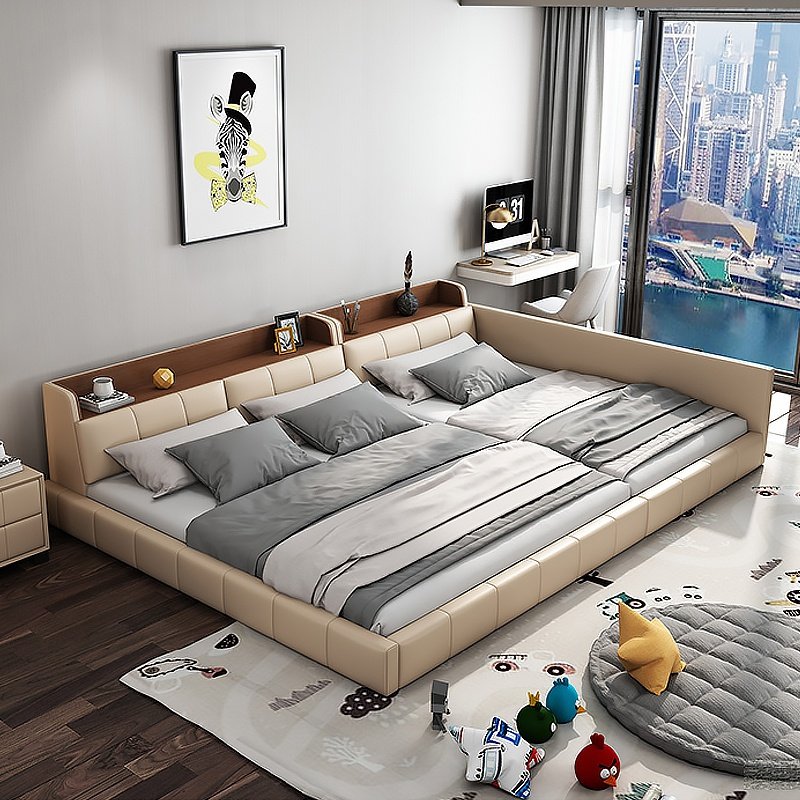 皮艺床简现代榻榻米3人4人超大组合床主二胎皮艺床