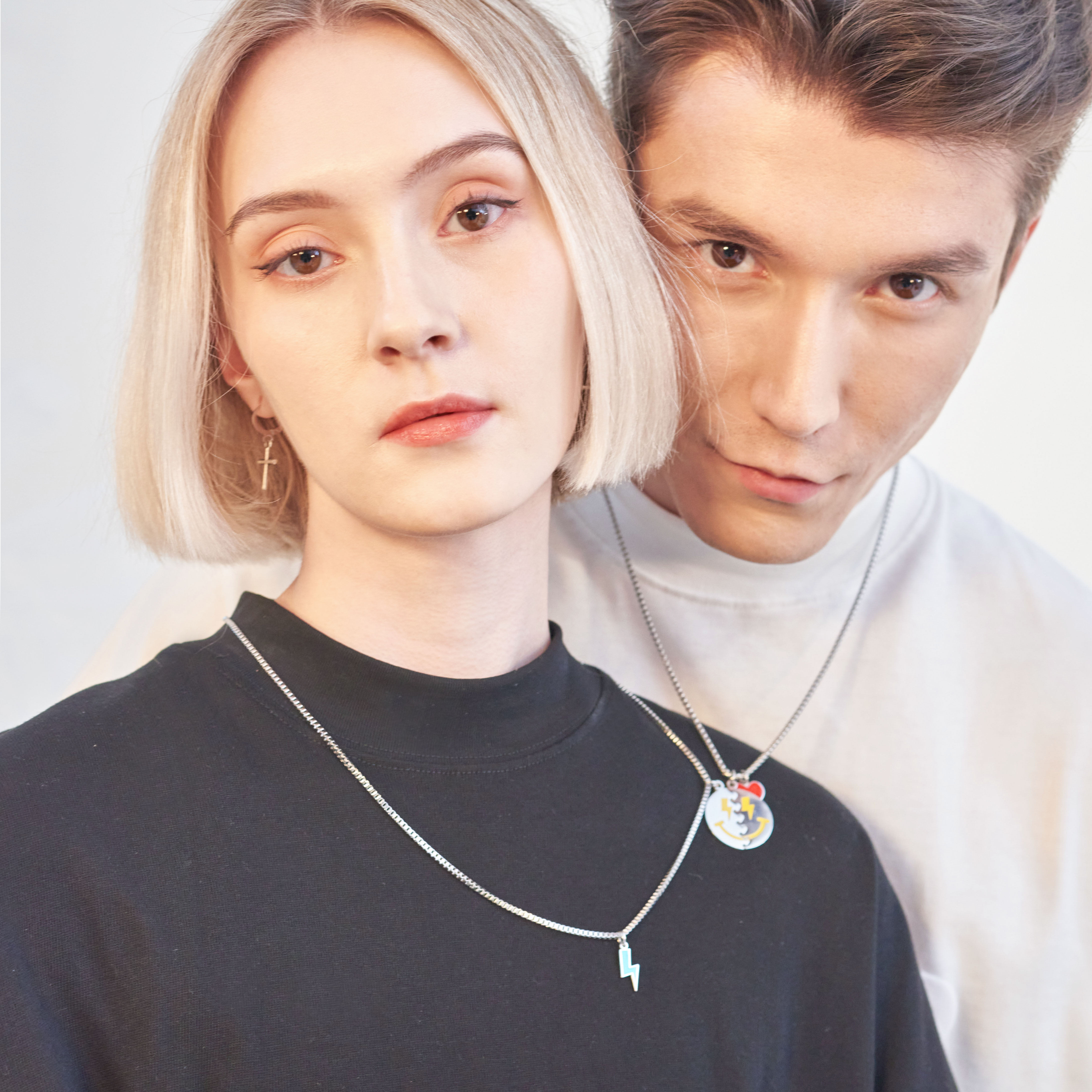 astarhades笑脸闪电爱心项链情侣组合项链