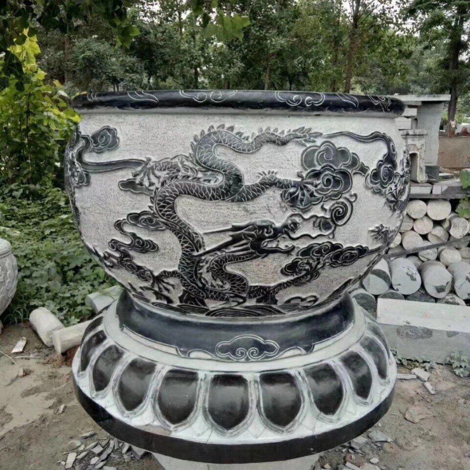 花盆石雕鱼缸荷花青石仿古水缸户外老石庭院鱼缸