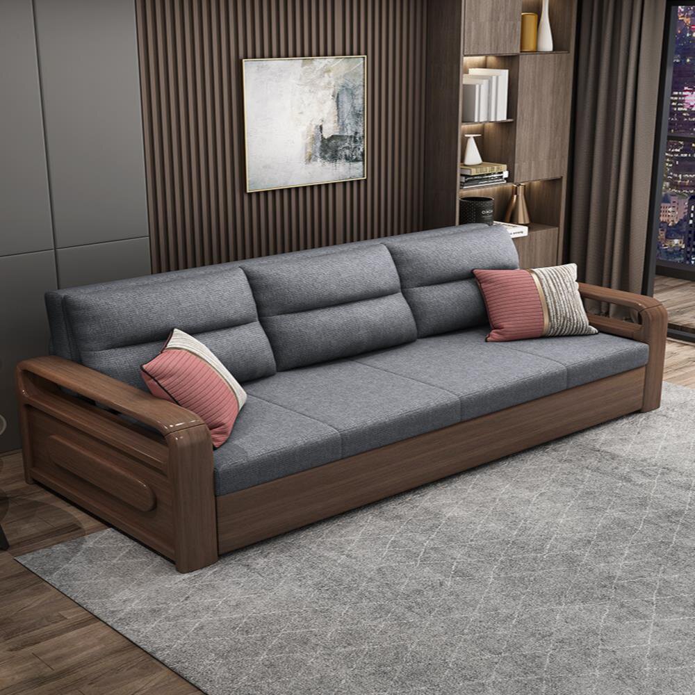 北欧实木沙发可折叠小户户型双人多功能储物布艺沙发沙发床