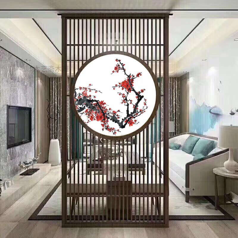 屏风实木隔断东阳木雕新中式中式沙画圆形办公屏风