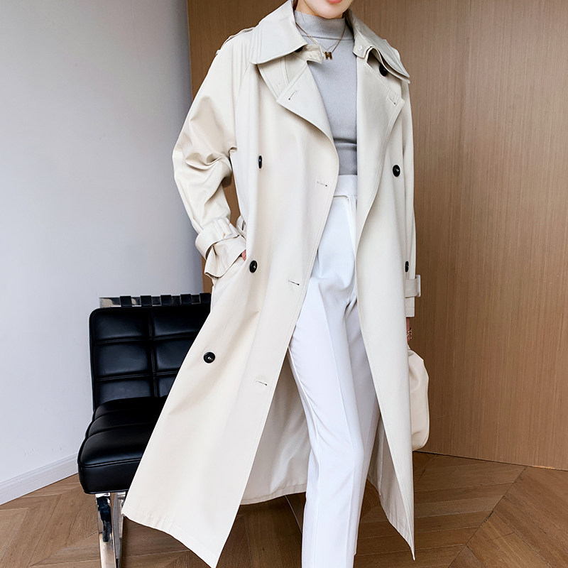 2021年新款米白色风衣女秋季大衣外套