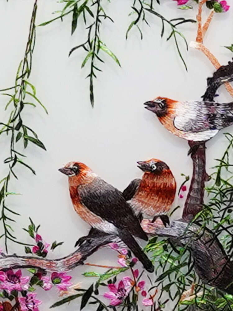 颜栢花鸟四条客厅装饰画手工刺绣沙发背景墙电视墙苏绣