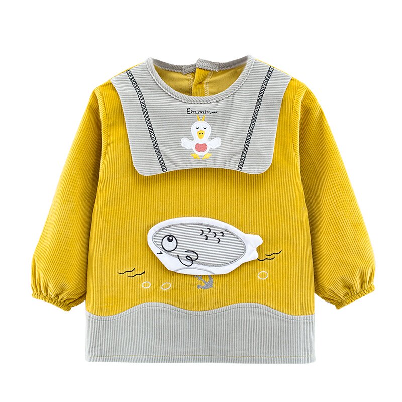 宝宝罩衣儿童防水吃饭衣围裙纯棉小孩反穿衣秋冬婴儿长袖围兜护衣