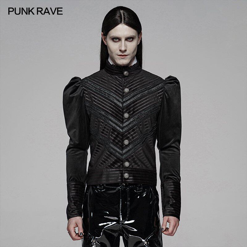punkrave赛博朋克状态男装哥特泡泡袖短衬衫复古衬衫