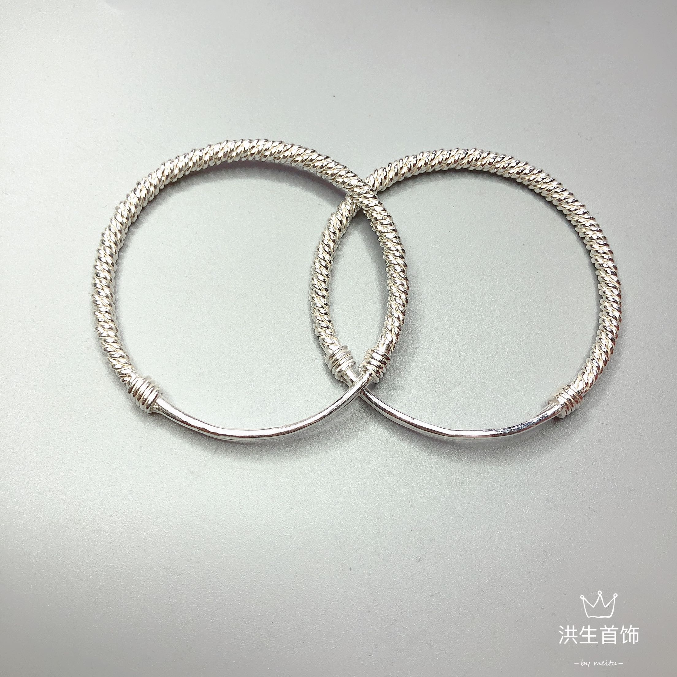 正品洪生首饰足银9999桂花手镯麻花镯抽拉旧银饰加工来料定制以旧