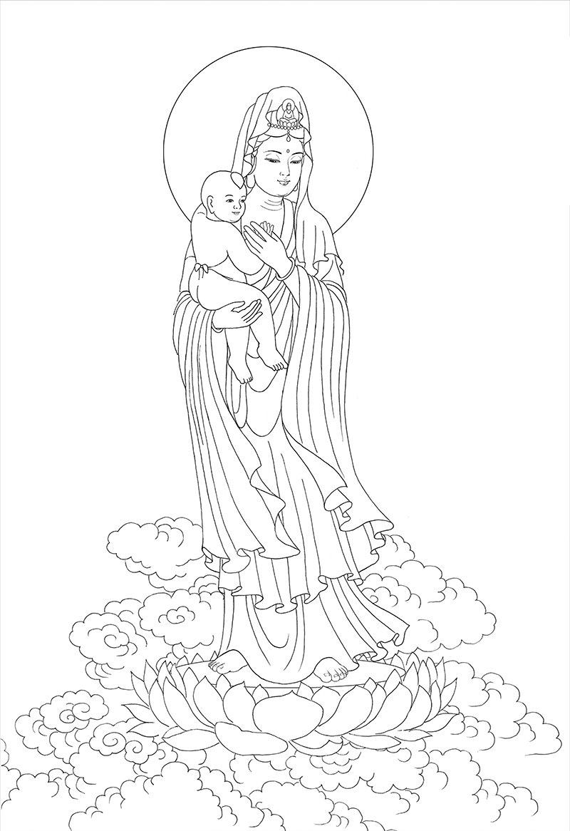 送子观音佛像涂色金线diy自己挂画修行静心养性diy