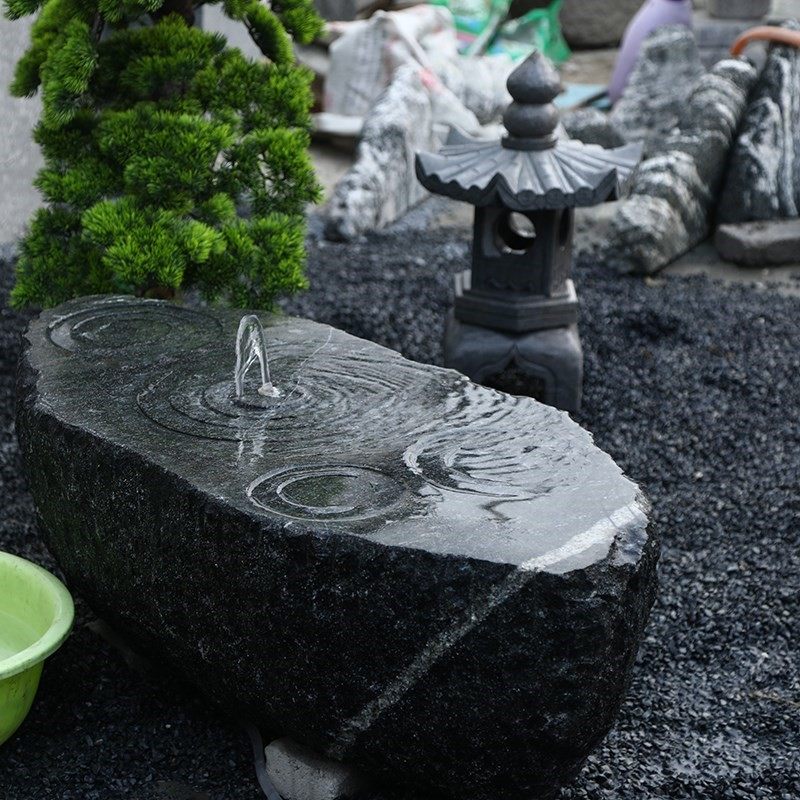 养鱼池景观户外新户外禅意流水中式庭院水钵山石摆件
