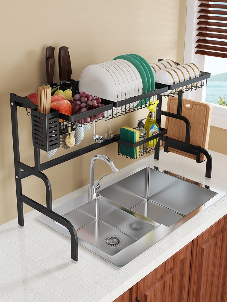 用锈槽纳厨放碗钢沥架具不物池黑色架具晾水收碗厨架置碗房e水水