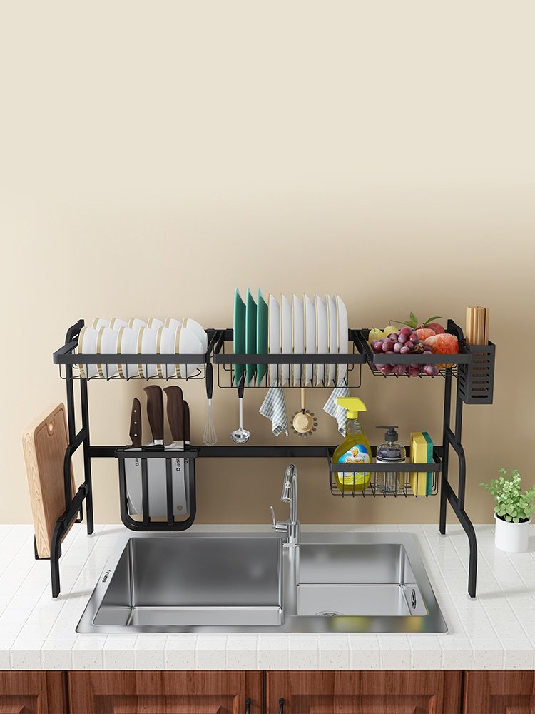 用锈槽纳厨放碗钢沥架具不物池黑色架具晾水收碗厨架置碗房e水水