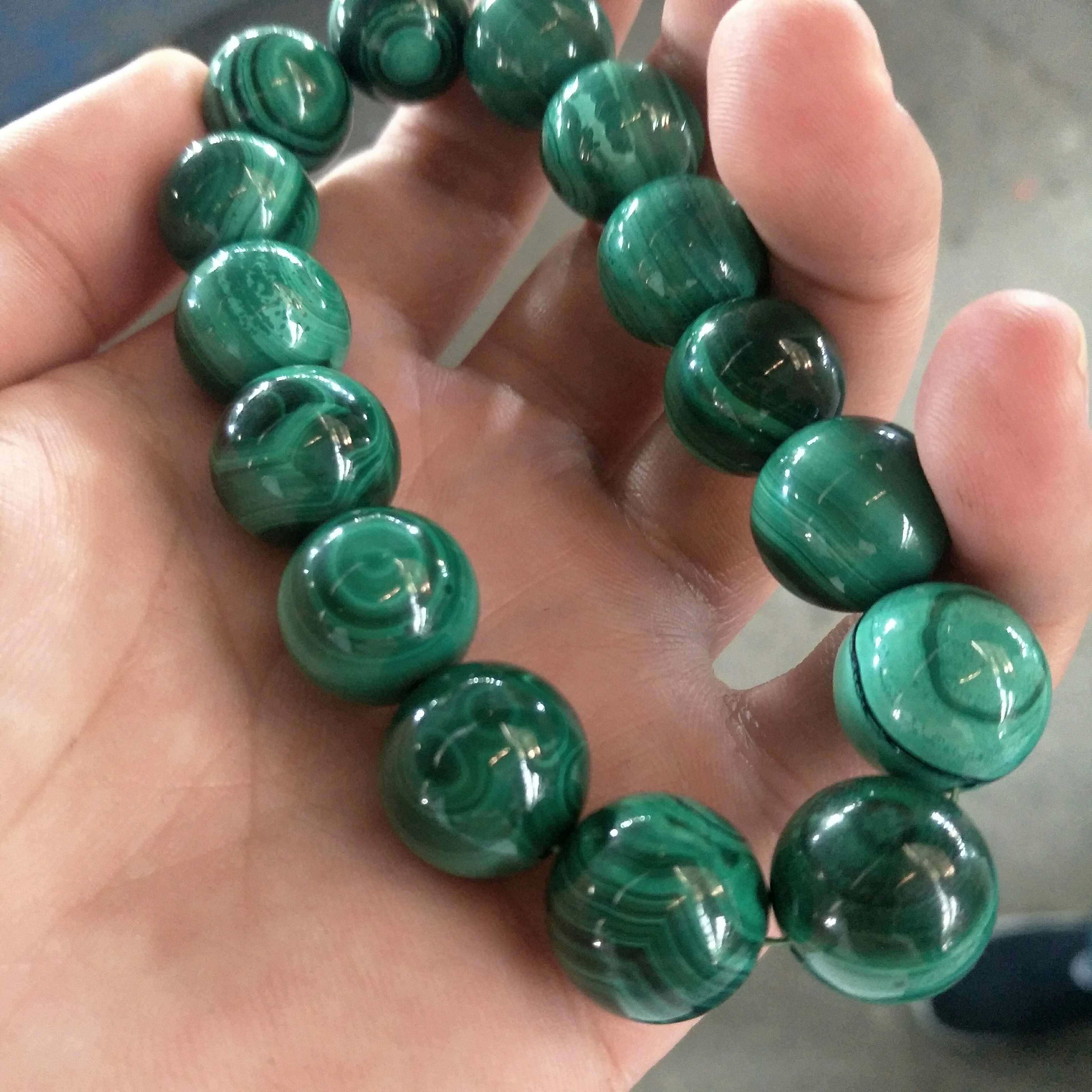 手链新品绿品绿孔雀石佛珠手串女水晶无染染色时尚手链