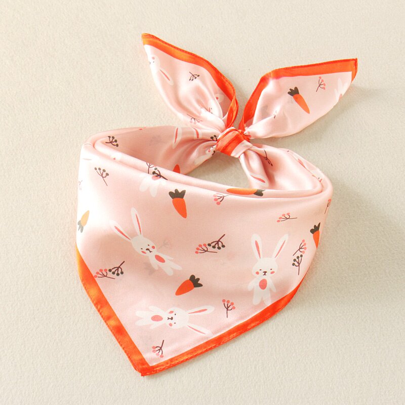 春季儿童真丝围巾桑蚕蚕丝女童防风丝巾卡通围巾