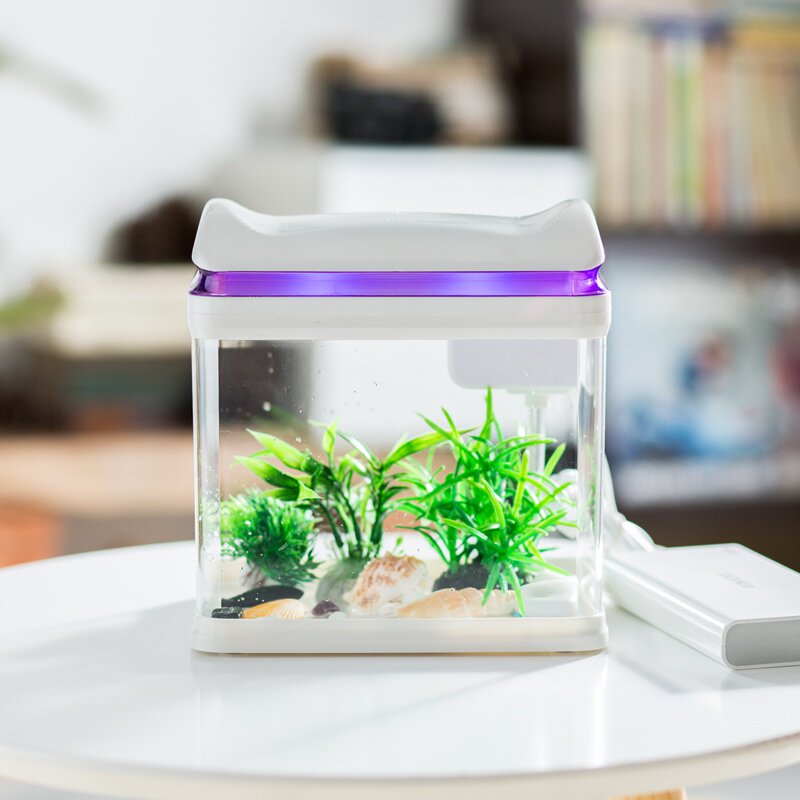 家用一体小型usb自洁小鱼缸水族箱桌面亚克力创生态免换水迷你型