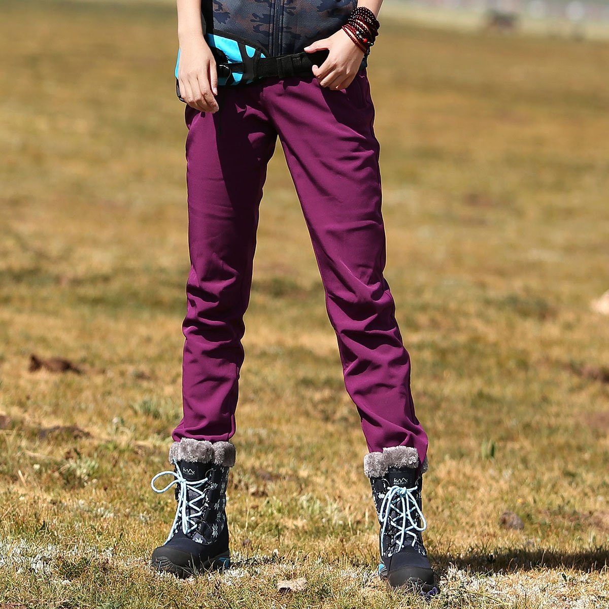 修身雪丘岛户外秋冬纯色软壳显瘦运动跑步登山软壳裤