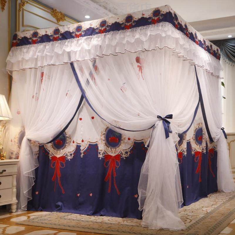 高档遮光床帘蚊帐一体式加厚保暖落地家用床幔蚊帐