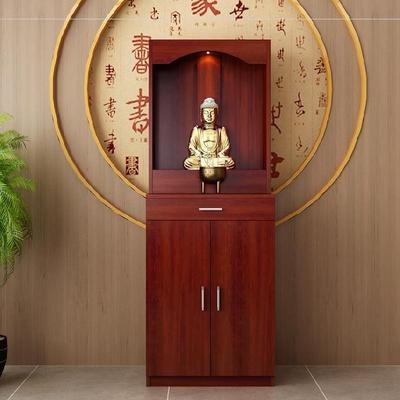 简易财神佛龛立柜柚木木色佛柜农村抽屉佛堂佛柜