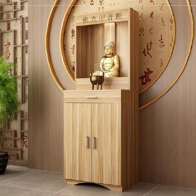 简易财神佛龛立柜柚木木色佛柜农村抽屉佛堂佛柜