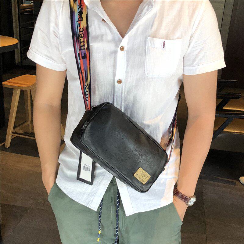 香港潮牌threebox迷你斜挎包民族风彩带男士单肩包日系夏季小方包