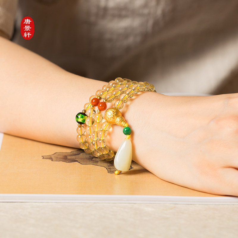 黄水晶财神男女赤黄巴西念珠黄财神金手链佛珠108颗手饰