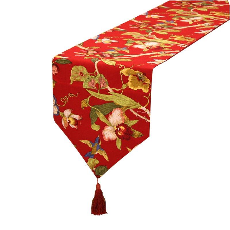 桌旗中式式禅意棉麻茶道中国国风红色结婚喜庆桌旗