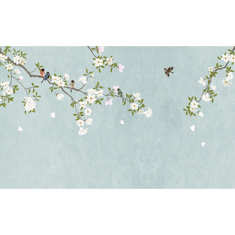 3d简约现代手绘玉兰玉兰花花鸟墙纸壁画5dx8da无纺布墙纸