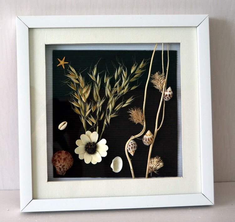 实物干草贝壳装饰画干花相框现代餐厅饭厅走廊现代装饰画