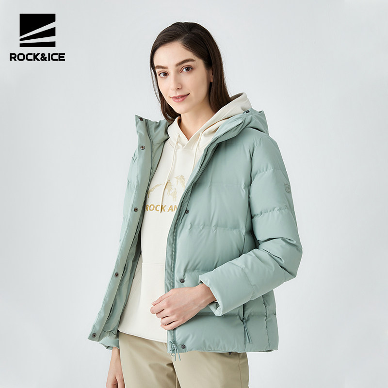 rockice羽绒服女短冬季防风保暖鸭绒连帽外套户外运动羽绒衣