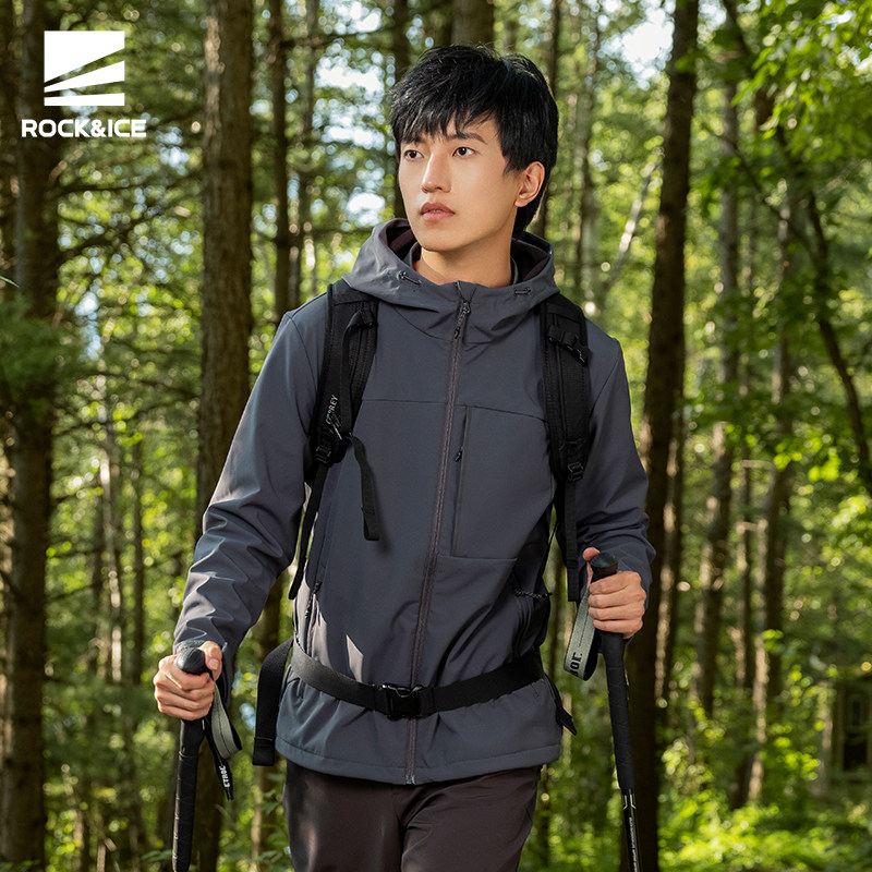 rockice软壳冲锋衣男秋冬防风防水绒衣户外保暖软壳衣