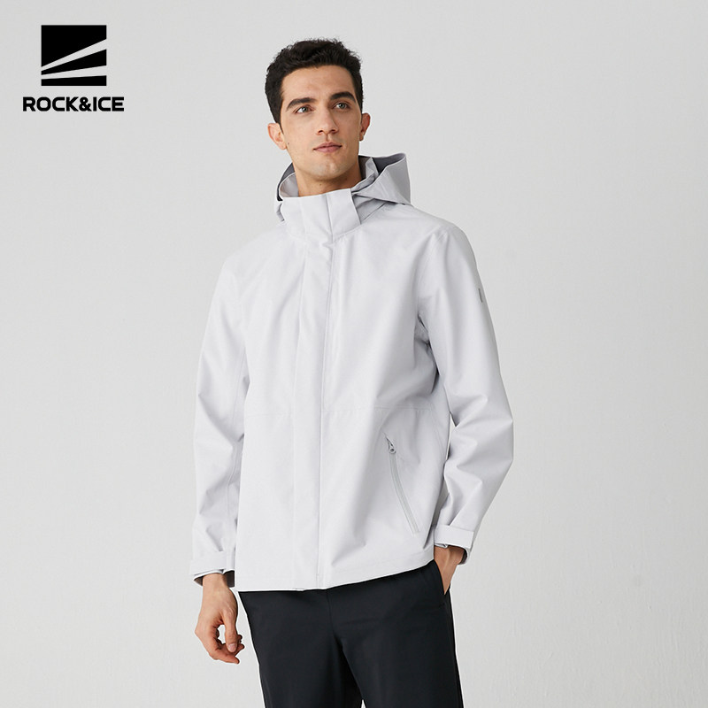 rockice冲锋衣男风衣防风防水登山户外运动透气连帽冲锋衣