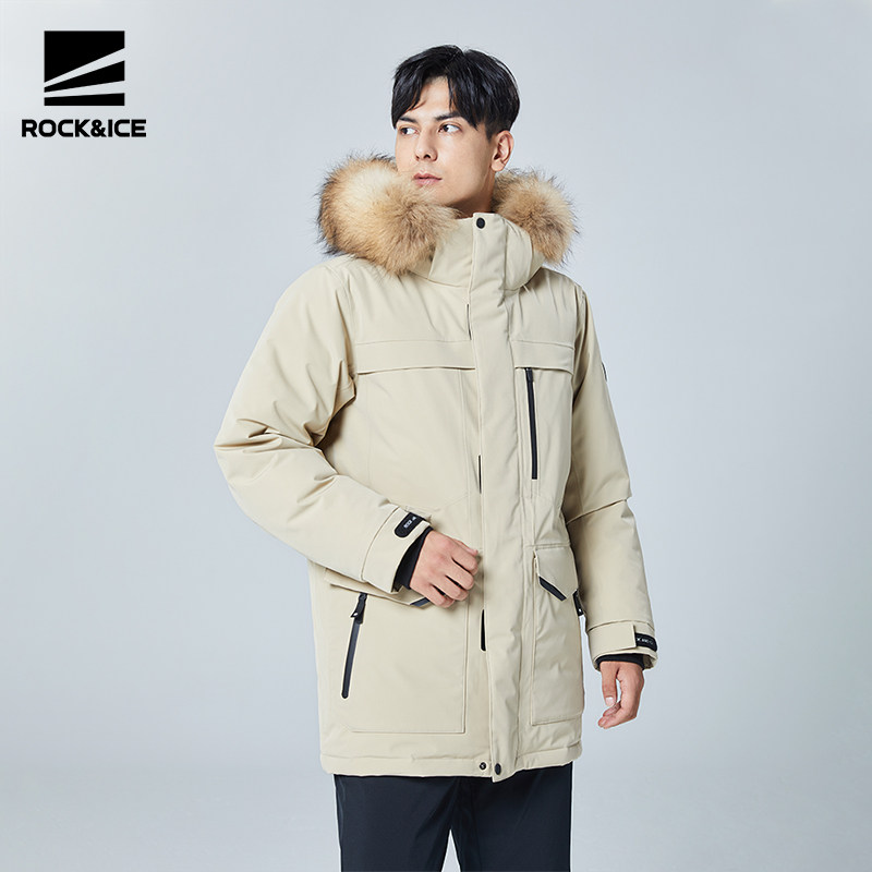 rockice户外羽绒服男秋冬新款保暖防寒服工装风外套加厚鹅绒服潮