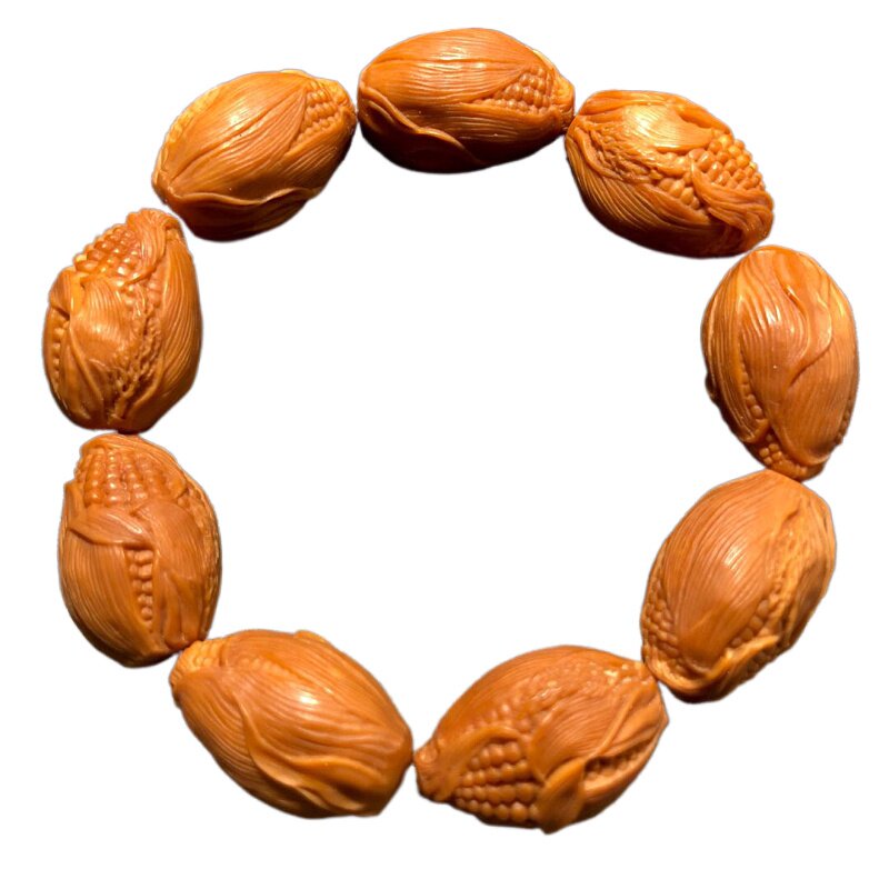 橄榄核手串玉米核雕手链手工雕刻素核单圈大籽素串手链